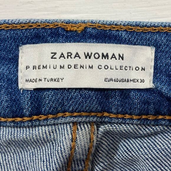 Zara Premium Jeans Women’s 8 Blue Denim High Rise Distressed Tapered Leg - Picture 8 of 12
